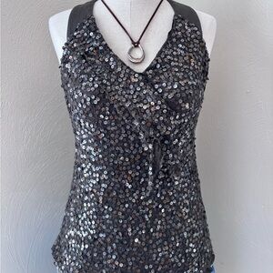 Nanette Lepore Brown Silk Sequin Tank Top